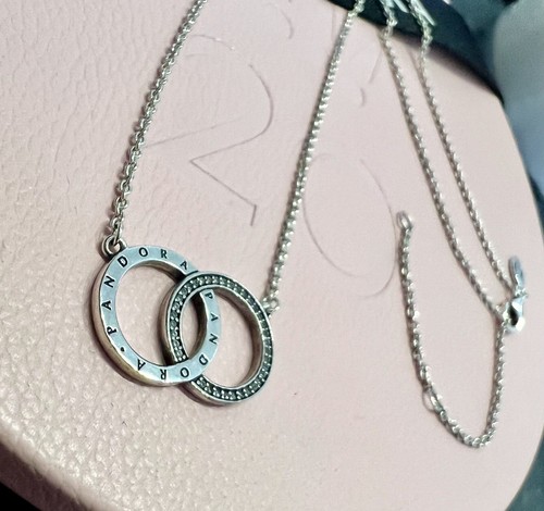 NEW Genuine Pandora Entwined Circles Logo & Sparkle Collier Necklace 396235CZ-45 - Picture 3 of 7