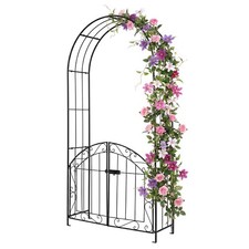 Garden Arch with Gate, 79" Heavy-Duty Metal Arbor Trellis with Safety Latch