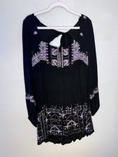 Free People Mini Dress Women M Black Rhiannon Embroidered