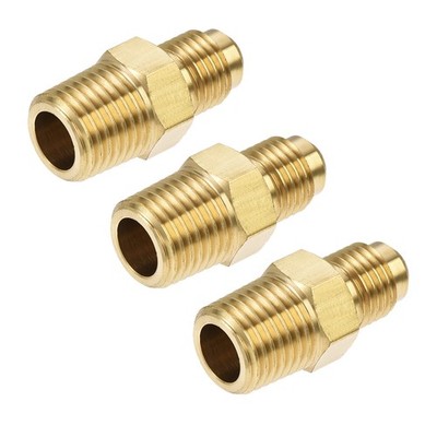 3 Stück Messing Rohrverschraubung SAE 45 Grad 3/8'' auf 1/4'' NPT Außengewinde
