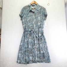 JBS Womens Blue Abstract Mosaic Print Chiffon Button Down Shirt Dress Size 18