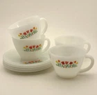 Vintage Anchor Hocking FIRE KING Tulip Milk Glass Cup & Saucer, 8 Piece Set Of 4