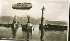 LINDAU im Bodensee - "Hafen mit Zeppelin Luftschiff " Postkarte aus Lindau  1933