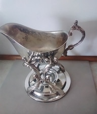 Ancien bateau à sauce F. B. Rogers plaqué argent avec support chauffant / Occasion