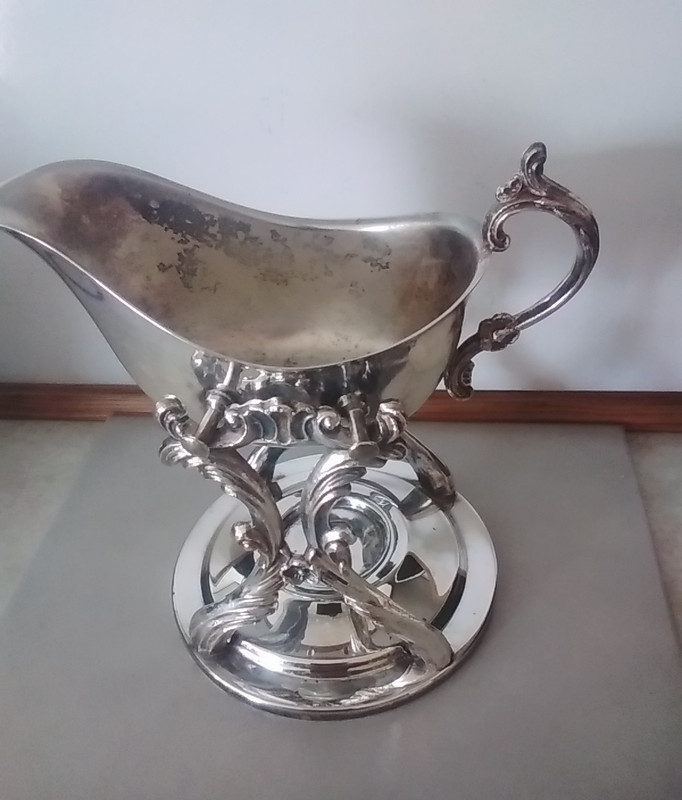 Vintage F. B. Rogers Silver Plated Gravy Boat With Warming Stand / Used
