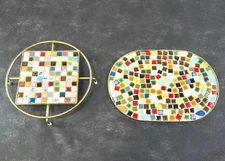Vintage Set 2 MCM Tile Trivets Mosaic Multicolor 2 Different Shapes Mid Century