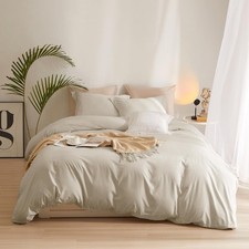 QUEEN SIZE SOFT MICROFIBER DUVET COVER SET BEIGE TAN COMFORTER  2 PILLOWCASES W