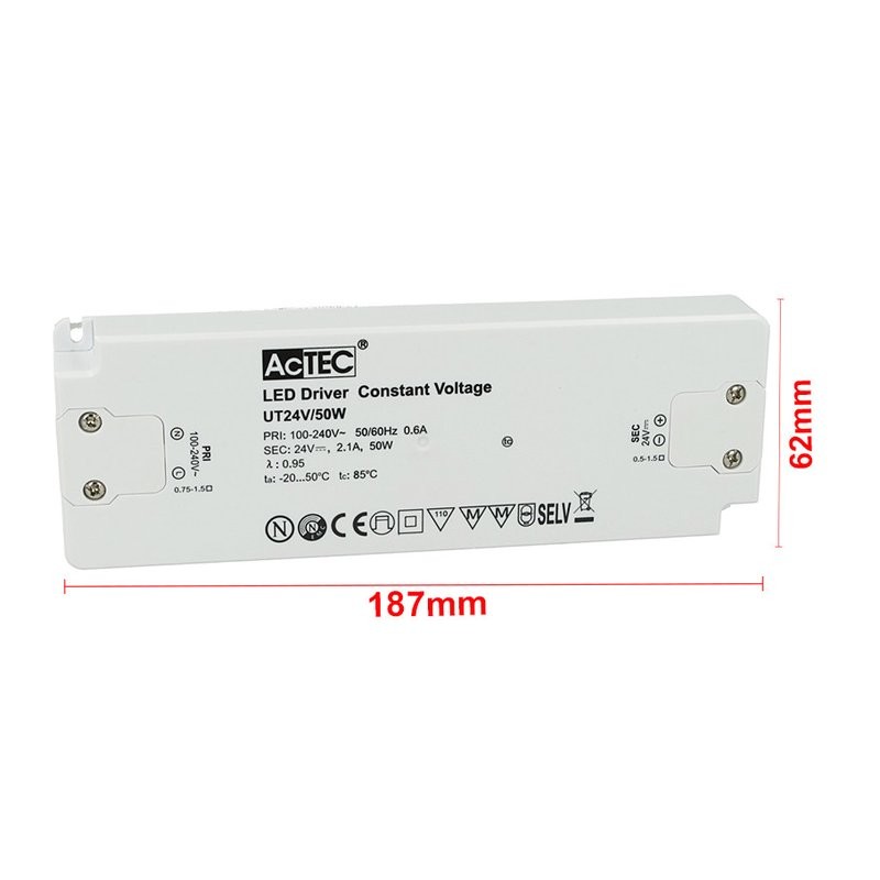 Alimentatore Trasformatore CV Slim 24V 50W 2,1A Voltaggio Costante 187x62x22mm