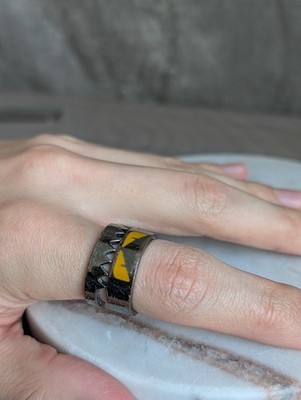 Fendi Bag Bugs Monster Eye Ring Silver-Tone Yellow Eyes Sz US 9.75