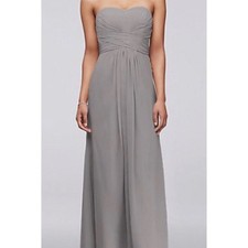 David's Bridal Long Strapless Chiffon Dress Pleated Bodice Gray Mercury Size 4