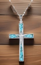 Collar Colgante Cruz Piedra Natural Hombre o Mujer Turquesa Plata NUEVO Anti-nudo
