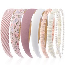 7 Pcs Different Headbands for Women Fashion Pink Solid Head Bands Pearl Headb...