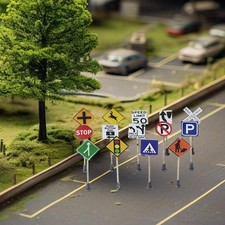 14x Mini Traffic Signs Road Signs for 1/87 HO Scale Scene Layout Sand Table
