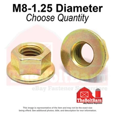 M8-1.25 Class 8 Hex Flange Nuts Zinc Yellow Coarse Thread (Pick Quantity)