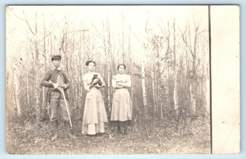 Hunter With Shotgun Girl Cat Clam Falls Wisconsin Real Photo Postcard - Picture 2 of 3