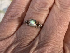 Vintage Abalone Shell Ring Petite Size 6.5 Silver Tone Band Beach Boho Bohemian