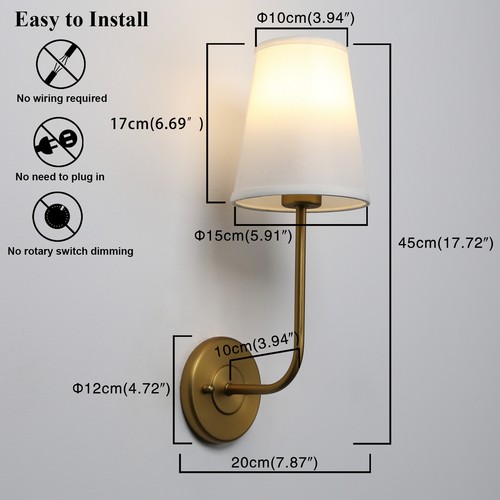 2x Battery Operated Wall Light Fabric Shade Sconce Wireless Rechargeable Lamp - Picture 15 of 37