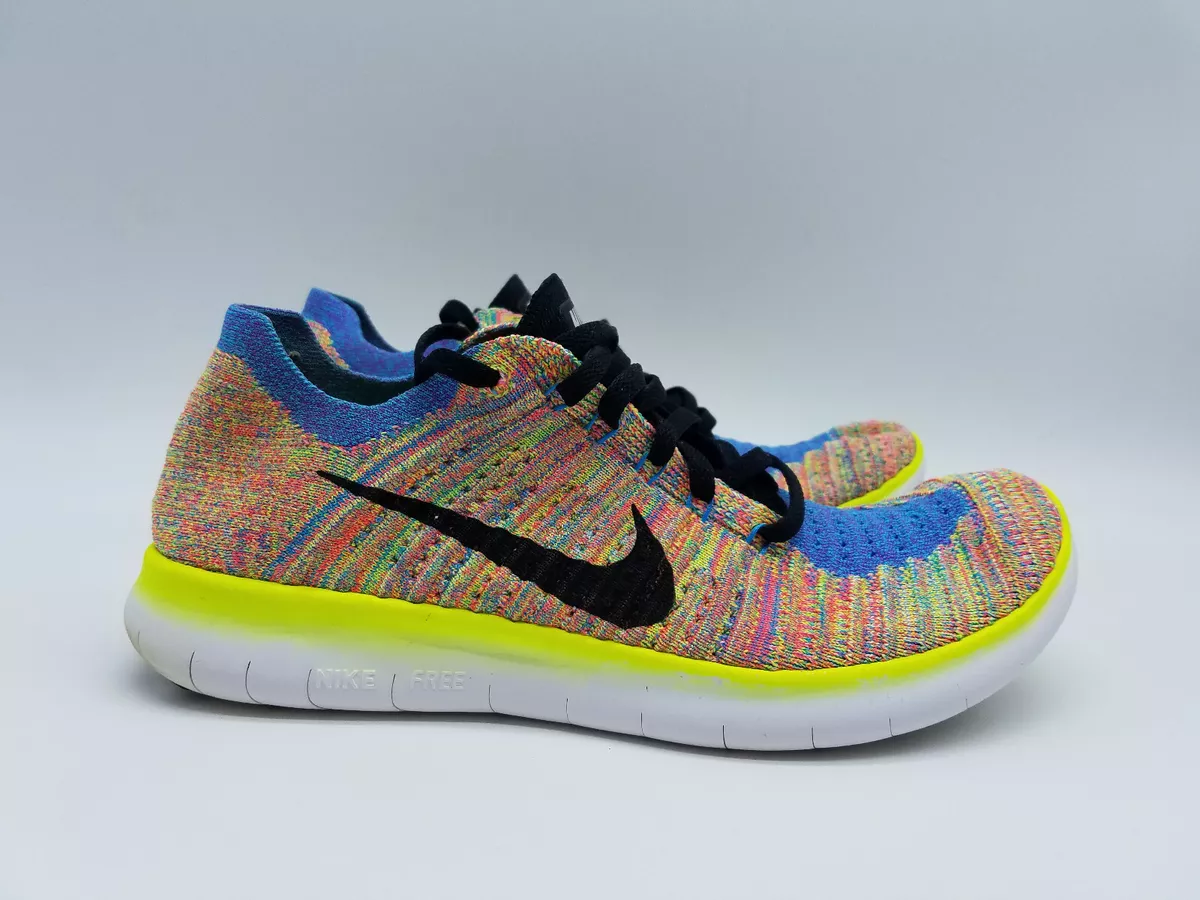 Nike Free RN Flyknit Women s Running Shoes Size 9.5 Pink Blue Yellow 831070 102
