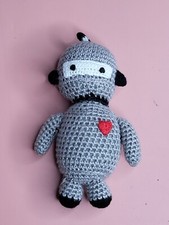 Cheengoo Baby Rattle Robot Grey Knit Plush Lovey Toy 6.5