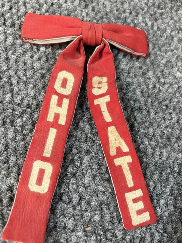 Vintage Ohio State Clip On Ribbon Tie Scarlet Gray Spell Out S&H on back 50s 60s - Picture 2 of 6