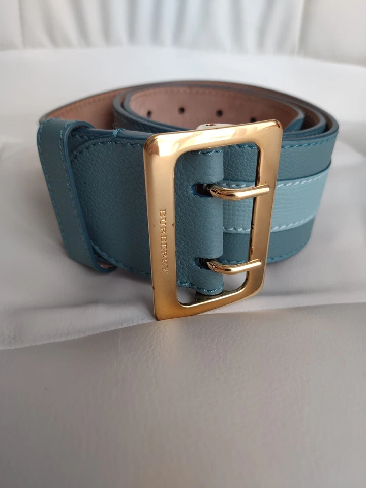 Blusa Top de Vestido de Cuero Burberry Cinturón Azul Pálido Turquesa Hebilla Dorada 36/90 Foto 3 de 4
