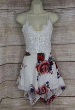 Shein Womens Size Small Spaghetti Strap Shorts Floral Romper Crochet White