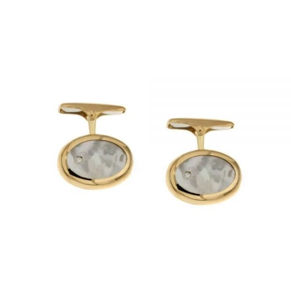Manschettenknöpfe Ovale aus Gold 18 KT 750/1000 Mit Perlmutt & Diamanten Herren - Bild 2 von 2