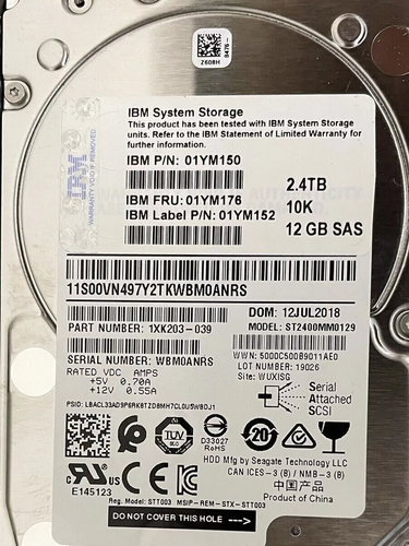 NEW Lenovo/IBM 01YM176 01YM150 2.4TB 2.5" 10K SAS 12G V7000 G2 G3 HDD Hard Drive - Picture 4 of 5