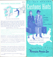 1956 NORWEGIAN AMERICA LINE vintage travel brochure UNITED STATES CUSTOMS HINTS