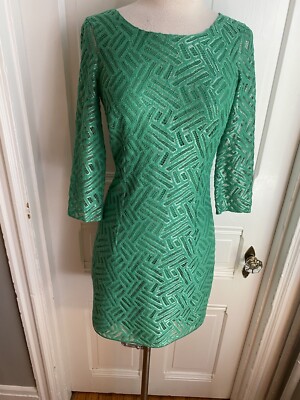 LILLY PULITZER BLUE WITH GOLD ACCENTS SHEATH DRESS-SIZE00-OPEN BACK-3/4  SLEEVE!! | eBay