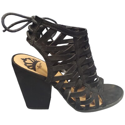Fergalicious Baxter Sandals Womens Size 7M Black Solid Block Heel Open Toe 19384