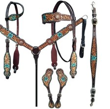 Leather Western Tack Set With Headstall ,Breast Collar and Reins.