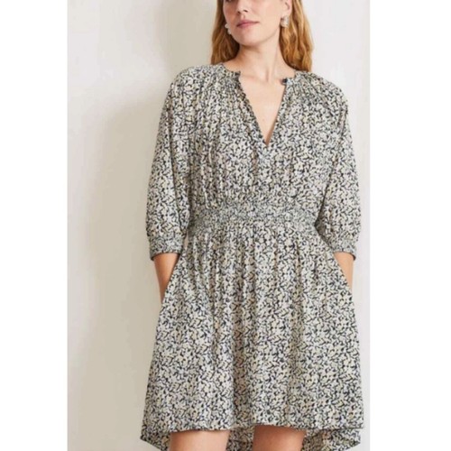 Apiece Apart Women's Size XS Black Beige Cobano Floral Mini Dress Split Neck - 第 3/15 張圖片