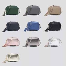 Ladies Faux Leather Double zip Camera Bag Tassel Zip Crossbody Shoulder Bag