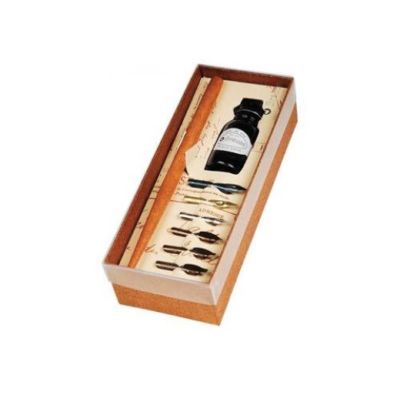 Brause Calligraphy Set - 6 Nibs, 1 Wood Nib Holder, 1 Bottle Black Ink