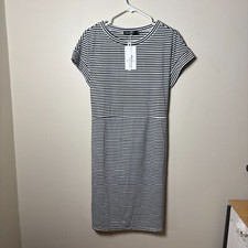 womens wrapped dress size large black and white stripes size Large NWT