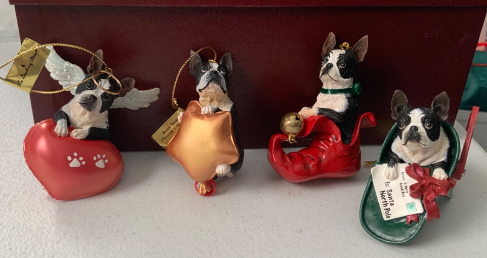 Collection 12 Danbury Mint Boston Terrier Dog Christmas Ornaments w