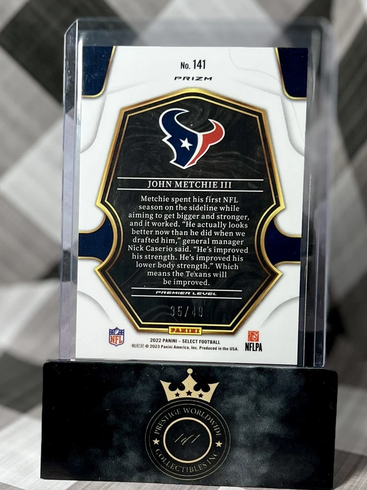 John Metchie III 2022 Select Neon Green Prizm Premier Level /49 #141 HOU Texans - Image 2 of 2
