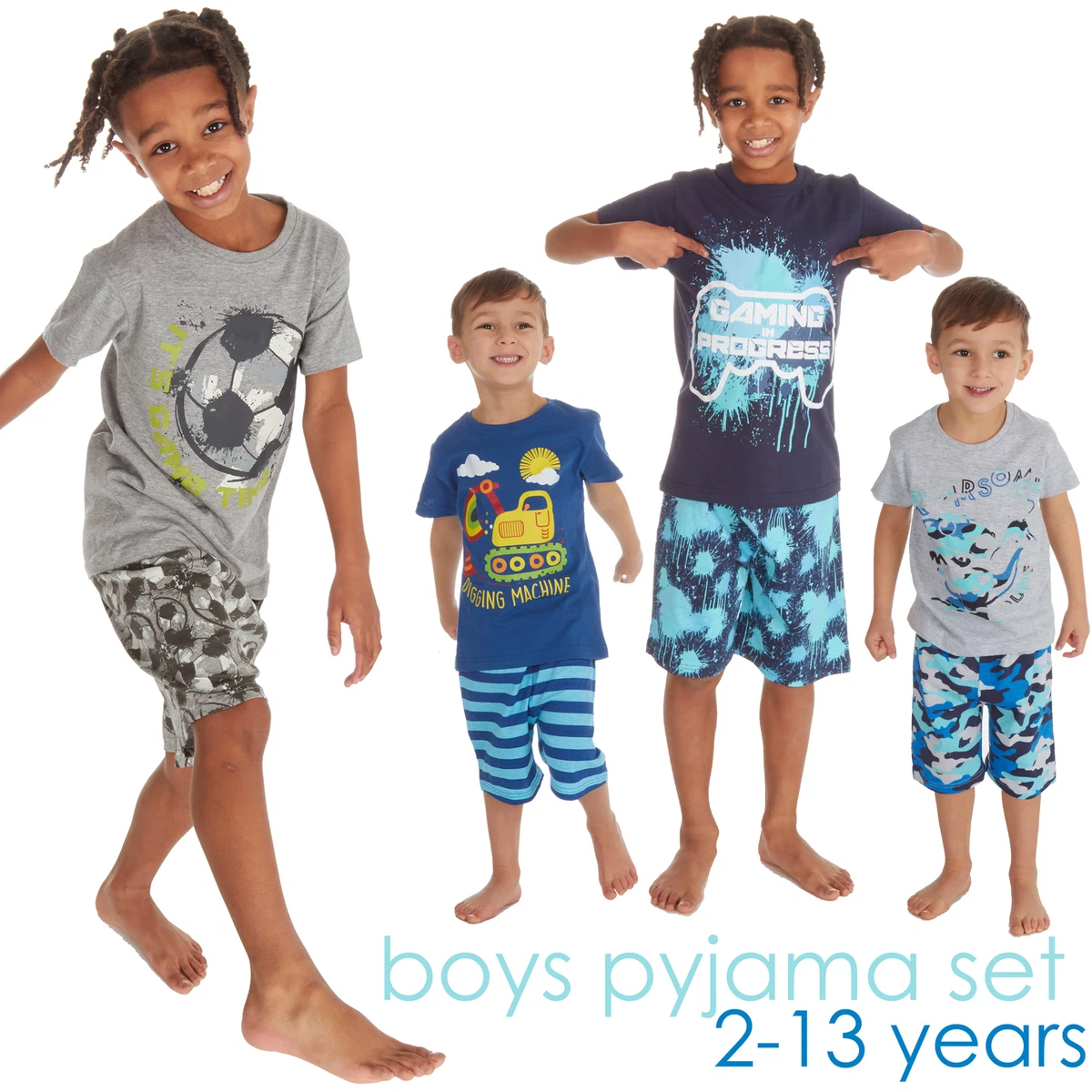 Kids Boys Printed Pyjama Set Cotton Rich PJs Summer T shirt Shorts