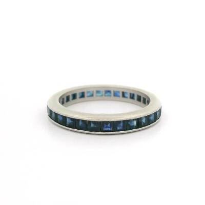Vintage Platinum Blue Sapphire Wide Stackable Infinity Eternity Band  Ring
