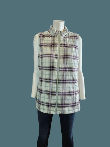 J. Jill Green Brown Plaid Grunge Full Zip Vest Women Medium Zippered Pockets - Picture 3 of 12