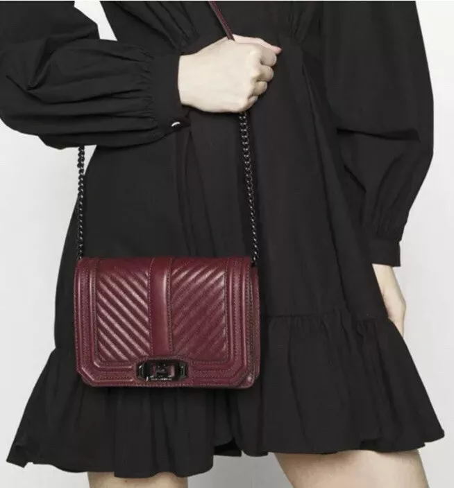 Rebecca Minkoff Chevron Quilted Small Love Crossbody Bag Dark Cherry  Burgundy