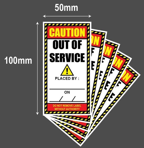 10 PACK OUT OF SERVICE WARNING QUALITY 3M Vinyl STICKER / DECAL 50mm x 100mm - Picture 3 of 6