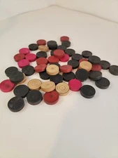 Vintage Carrom Game Replacement Pieces Wooden Pucks Black, Tan, Red