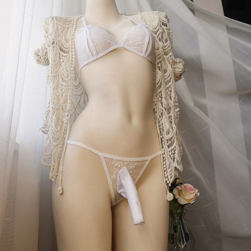 Juego de Hombres Sissy Sujetador Calzoncillos Sexy Ropa Interior Encaje Lencería Prendas para el torso Bragas Calzoncillos - Imagen 18 de 21