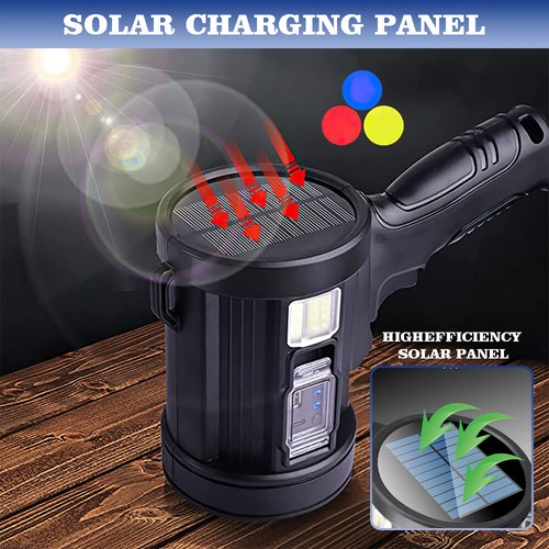 Portable LED Spotlight Solar Rechargeable Work Light Outdoor Hunting Flashlight - Picture 3 of 19