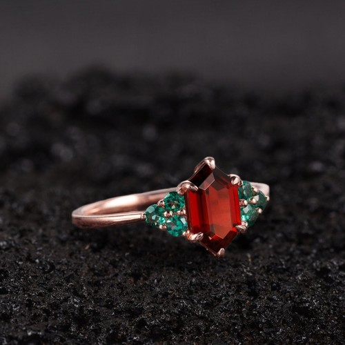 Sterling silver Ring Lab Creative Ruby Hexagon size Gemstone Gift for All - Picture 3 of 8