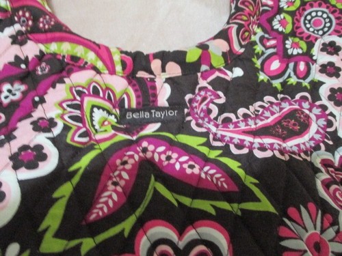 Bella Taylor Quilted Handbag Tote Floral Paisley Brown with Pink Fushia Green - Picture 7 of 12