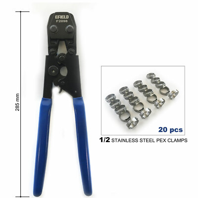 PEX CINCH CLAMP CRIMPING TOOL &GO/NO-GO GAUGE + 20 PCS 1/2'' SS CLAMPS