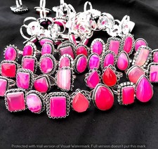 Pink Onyx Gemstone Rings 200pcs Wholesale Lot 925 Silver Plated Jewelry